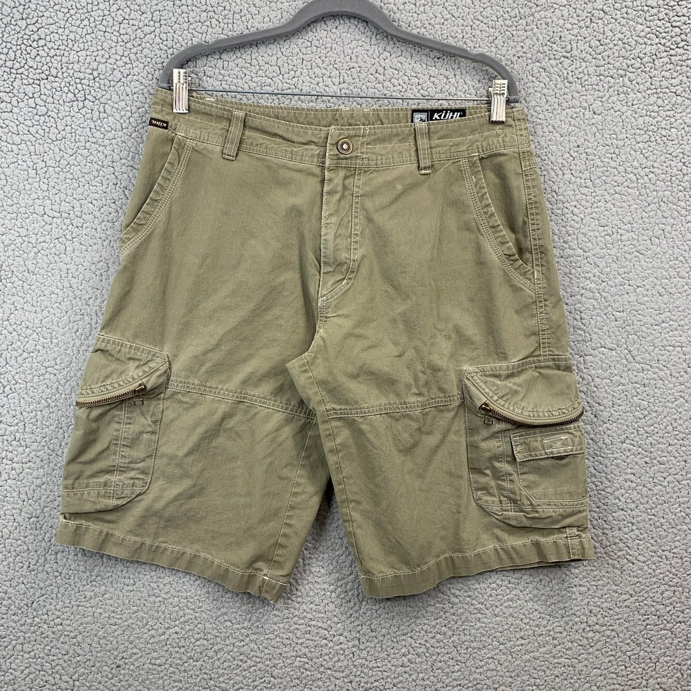 KÜHL Shorts Men's Khaki Green Size 34 Cotton Blend Cargo Outdoor